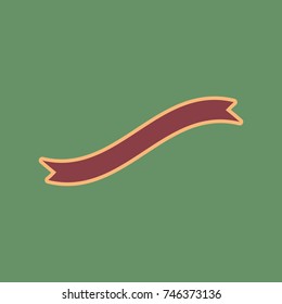 Banner ribbon sign. Vector. Cordovan icon and mellow apricot halo with light khaki filled space at russian green background.