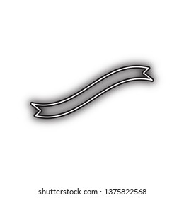Banner ribbon sign. Vector. Double contour black icon with soft shadow at white background. Isolated.