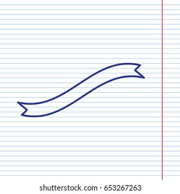 Banner ribbon sign. Vector. Navy line icon on notebook paper as background with red line for field.