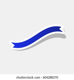 Banner ribbon sign. Vector. New year bluish icon with outside stroke and gray shadow on light gray background.