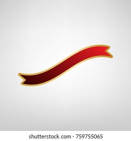 Banner ribbon sign. Vector. Red icon on gold sticker at light gray background.