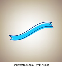 Banner ribbon sign. Vector. Sky blue icon with defected blue contour on beige background.