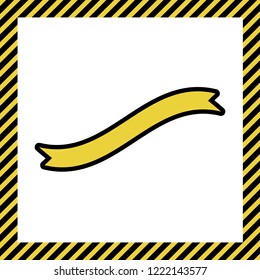 Banner ribbon sign. Vector. Warm yellow icon with black contour in frame named as under construction at white background. Isolated.