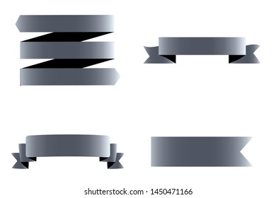 Banner ribbon silver design vector icon template on white background. Isolated web flat illustration collection. Cutting symbol set for flyer, label, app