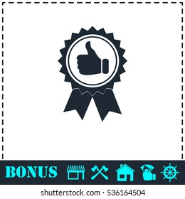 Banner ribbon Thumb up icon flat. Simple vector symbol and bonus icon