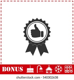 Banner ribbon Thumb up icon flat. Simple vector symbol and bonus icon