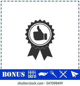 Banner ribbon Thumb up icon flat. Simple vector symbol and bonus icon