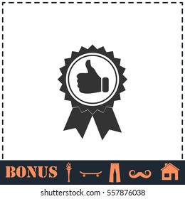 Banner ribbon Thumb up icon flat. Simple vector symbol and bonus icon