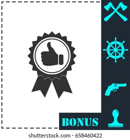 Banner ribbon Thumb up icon flat. Simple vector symbol and bonus icon