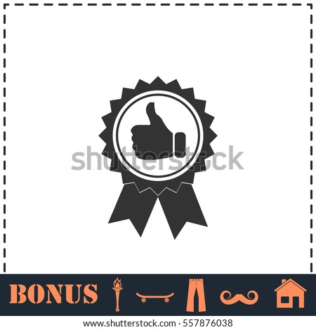 Banner ribbon Thumb up icon flat. Simple vector symbol and bonus icon