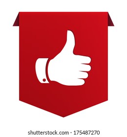 Banner ribbon Thumb up red icon isolated on white background. Vector illustration