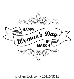 Banner ribbon with typography greeting: Happy Woman's Day, 8th march