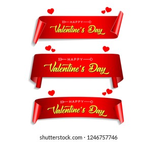 Banner, ribbon valentines day banners set, Paper scrolls, Ribbons, stickers.