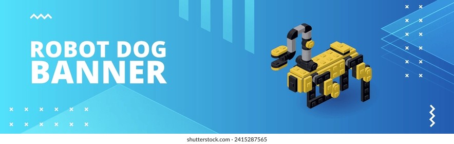 Cartel con perro robot con mano de trabajo para impresión y diseño. Ilustración vectorial.