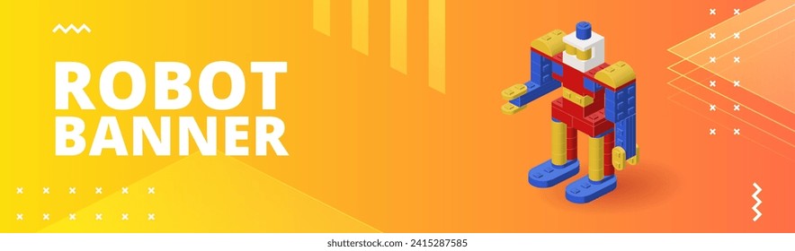 Banner with robot for print and design. Vector illustration.