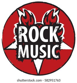 banner for rock music with satanic pentagram on fire