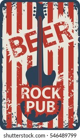 banner for rock pub with an electric guitar on a background of the American flag