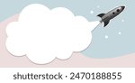 Banner with rocket launch and speech bubble. Business startup concept. Modern collage. Creative illustration with cut out newspaper elements. Sale banner. Announcement concept