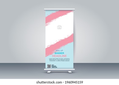 Banner roll up business banner design vertical template vector, cover presentation abstract geometric background, modern publication display and flag-banner, layout in rectangle