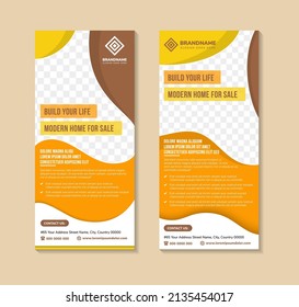 Diseño de pancartas, construir el concepto de vida en casa. Plantilla gráfica para exposiciones para seminarios, disposición para la colocación de fotos y textos. Soporte universal para conferencia, fondo vectorial de promoción.