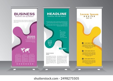 Banner roll up design template, Graphic template roll-up for exhibitions, banner for seminar, event, forum, promotion, presentation, conference, promo banner vector background,