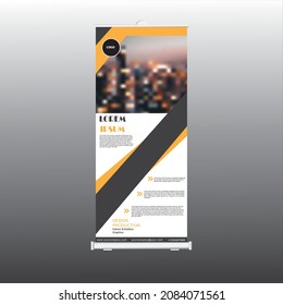 Banner roll-up, attractive stand design. layout for posting photos and text, decoration of exhibitions, conferences, seminars, advertising, business concept. editable