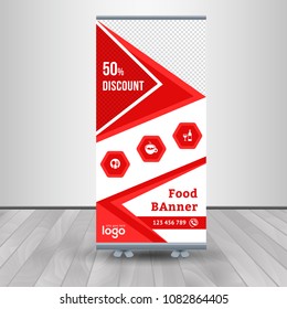 Banner roll-up design, business concept. Graphic template roll-up for exhibitions, banner for seminar, layout for placement of photos. Universal stand for conference, promo banner vector background.