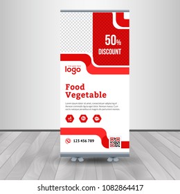 Banner roll-up design, business concept. Graphic template roll-up for exhibitions, banner for seminar, layout for placement of photos. Universal stand for conference, promo banner vector background.