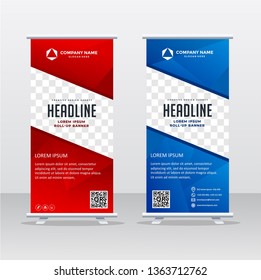 Banner roll-up design, business concept. Graphic template roll-up for exhibitions, banner for seminar, layout for placement of photos. Universal stand for conference, promo banner vector background