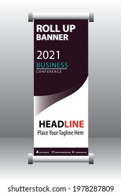 Banner roll-up design, business concept. Graphic template roll-up for exhibitions, banner for seminar,Universal stand for conference, promo banner vector background.