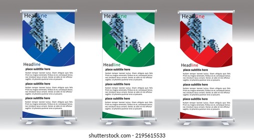 Banner roll-up design, business concept. Graphic template roll-up for exhibitions, banner for seminar, layout for placement of photos. Universal stand for conference, promo banner vector background.