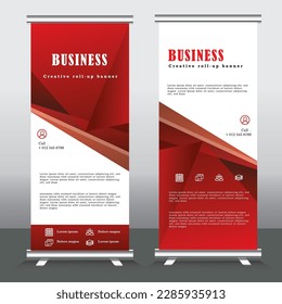 Banner roll-up design, business concept. Graphic template roll-up for exhibitions, banner for seminar, layout for placement of photos. Universal stand for conference, promo banner vector background