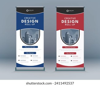 Diseño de pancartas, concepto de negocio. Planilla gráfica para exhibiciones, banner para el seminario, diseño para la colocación de fotos. stand universal para conferencia, promo banner fondo vectorial.