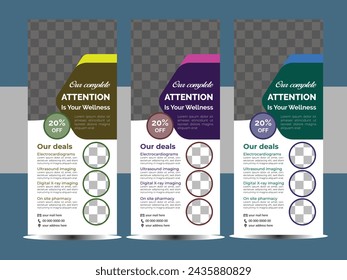 Banner roll-up design, business concept. Graphic template roll-up for exhibitions, banner for seminar, layout for placement of photos. Universal stand for conference, promo banner vector background.