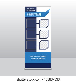 Banner roll-up design, business concept. Graphic template roll-up for 
exhibitions, banner for seminar, layout for placement of photos.
Universal stand for conference, promo banner vector background.