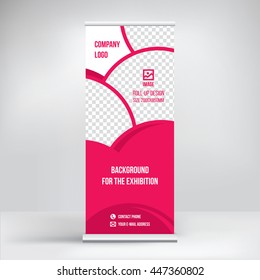 Banner roll-up design, business concept. Graphic template roll-up for 
exhibitions, banner for seminar, layout for placement of photos.
Universal stand for conference, promo banner vector background.