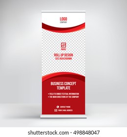 Banner roll-up design, business concept. Graphic template roll-up for 
exhibitions, banner for seminar, layout for placement of photos.
Universal stand for conference, promo banner vector background.