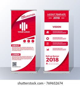 Banner roll-up design, business concept. Graphic template roll-up for exhibitions, banner for seminar, layout for placement of photos. Universal stand for conference, promo banner vector background.