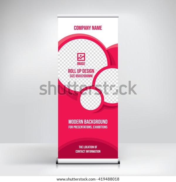 Banner roll-up design, business concept.\
Graphic template roll-up for \
exhibitions, banner for seminar,\
layout for placement of photos.\
Universal stand for conference,\
promo banner vector\
background.