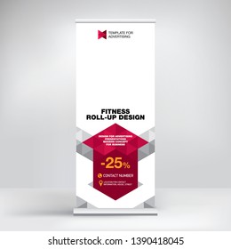 Banner roll-up design, creative geometric design, template for fitness services