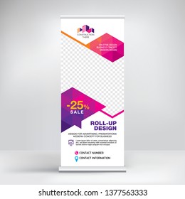 Banner roll-up design, modern graphic style in fashionable color, abstract creative background. Banner design for presentations, conferences and exhibitions