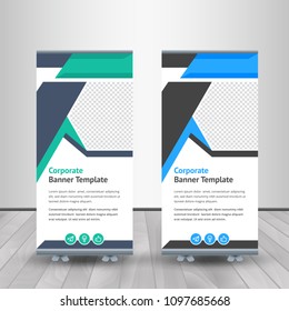 Banner roll-up, stand vector, graphic template for exhibition, conference, accommodation advertising information and photos. Business concept, vector background
