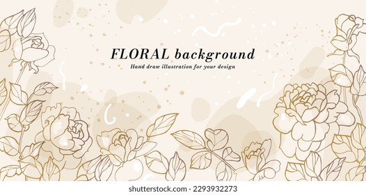 Banner with rose flowers. Floral wreath. Flower frame for flowershop with label designs. Summer floral rose greeting card. Flowers background for cosmetics packaging