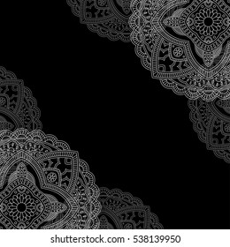 Banner with round abstract ornament. Circle elements card. Vintage decorative pattern. Hand drawn. Vector illustration.