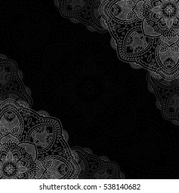 Banner with round abstract ornament. Circle elements card. Vintage decorative pattern. Hand drawn. Vector illustration.