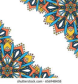 Banner with round abstract ornament. Circle elements card. Vintage decorative pattern. Hand drawn. East motif. Vector illustration.