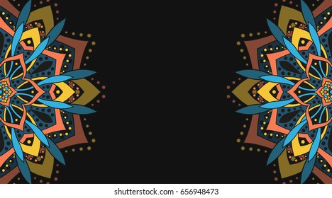 Banner with round abstract ornament. Circle elements card. Vintage decorative pattern. Hand drawn. East motif. Vector illustration.