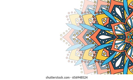 Banner with round abstract ornament. Circle elements card. Vintage decorative pattern. Hand drawn. East motif. Vector illustration.