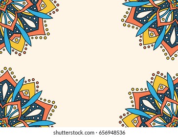 Banner with round abstract ornament. Circle elements card. Vintage decorative pattern. Hand drawn. East motif. Vector illustration.
