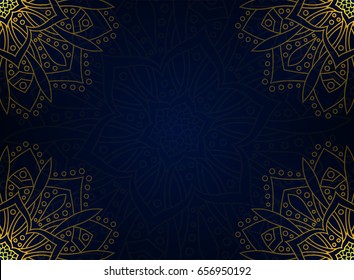 Banner with round abstract ornament. Circle elements card. Vintage decorative pattern. Hand drawn. East motif. Vector illustration.